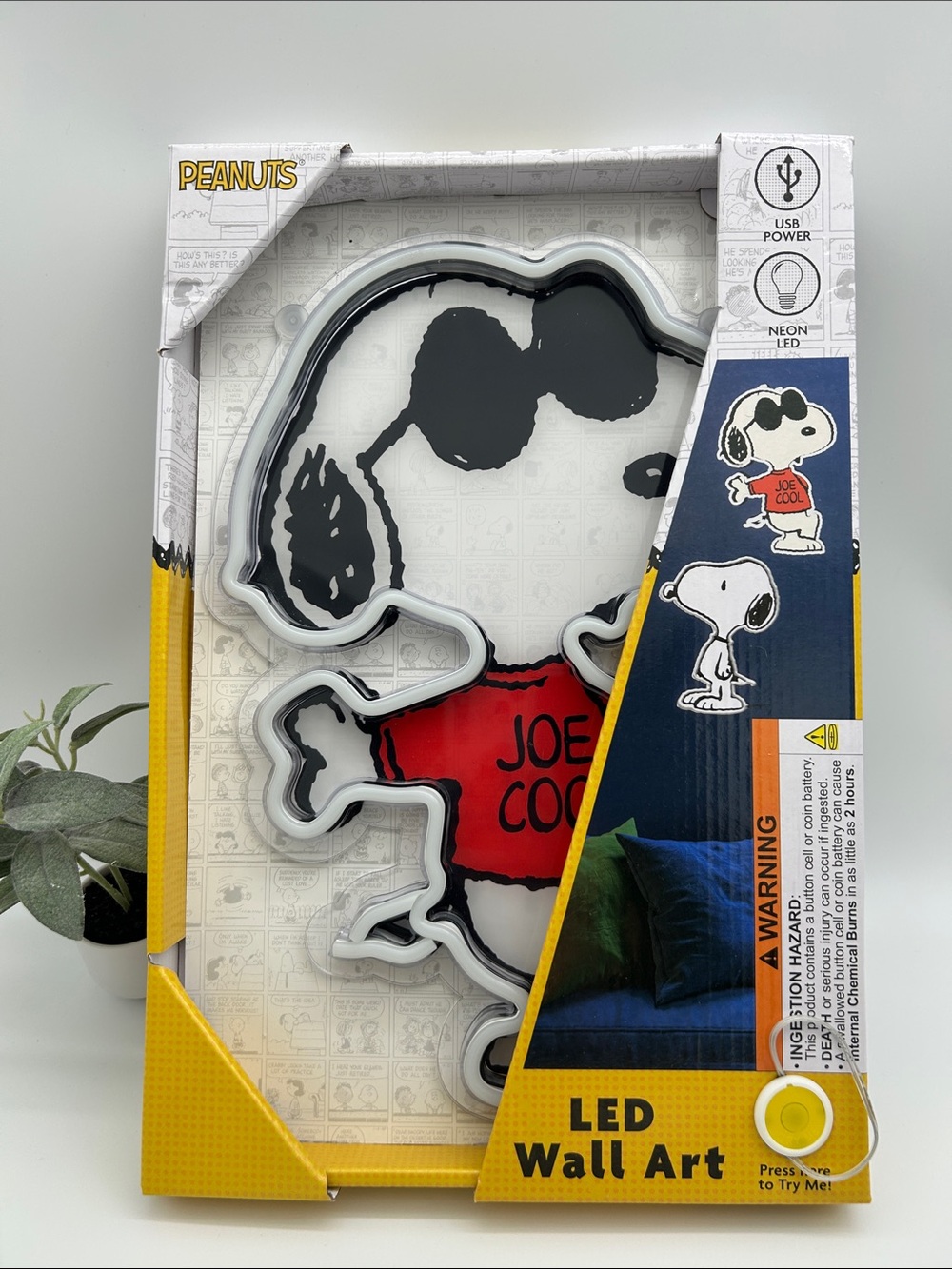 Peanuts Snoopy Joe Cool LED Wall Art NEW! Peanuts Neon LED USB Power Light